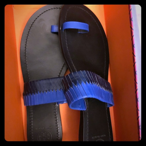 Tory Burch Shoes - Tory Burch Neptune woven blue/black slide sandal Tory Burch Shoes - Tory Burch Neptune woven blue/black slide sandal